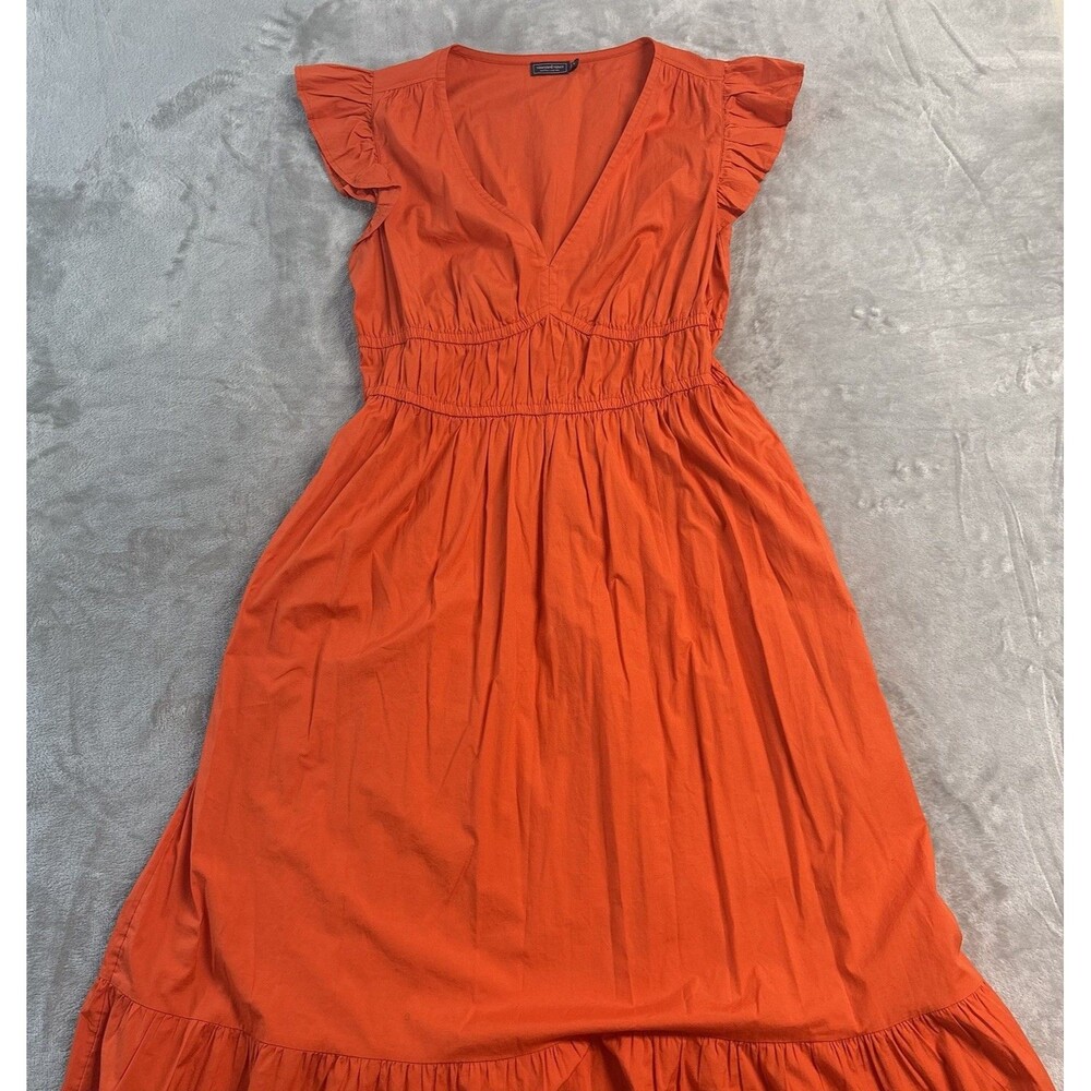 Vineyard Vines Poplin Flutter Midi Dress Orange Cocktail Sauce Large Boho Preppy